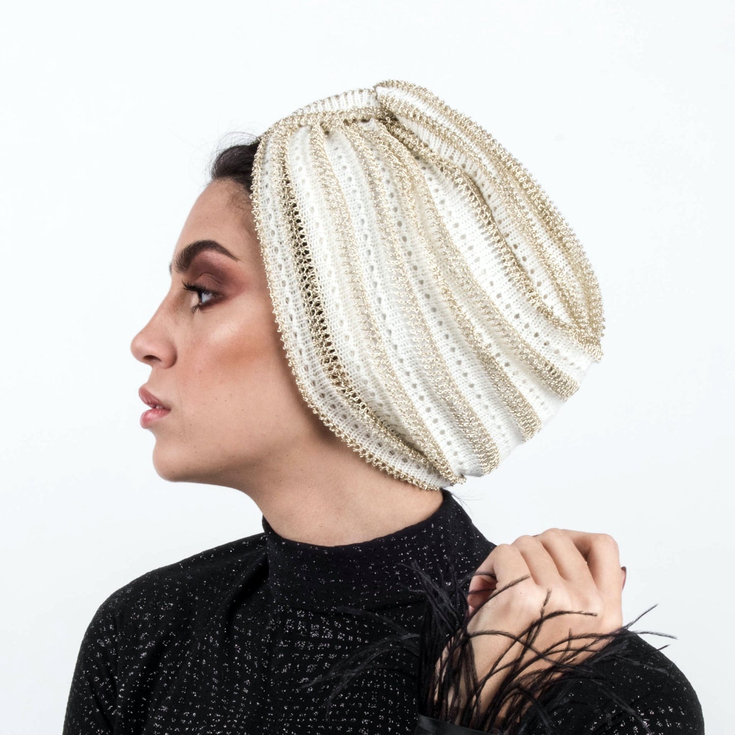 Golden off-white knitting Turban