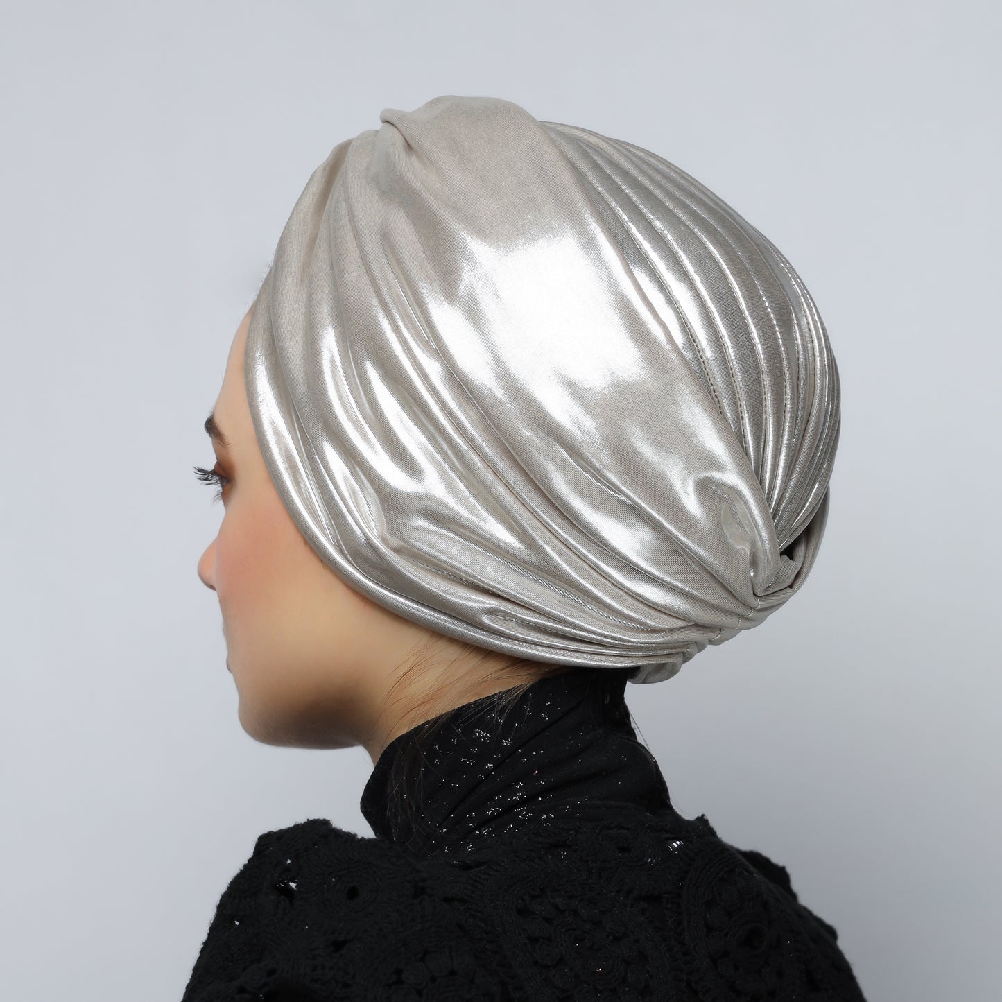 Metallic lame` twisted lines turban